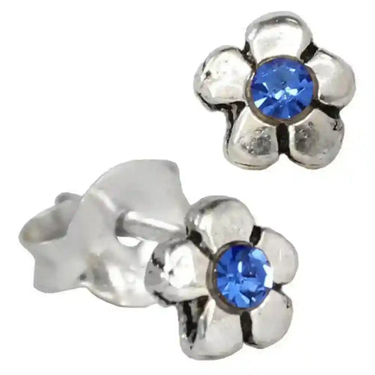 Ohrstecker Blume blau klein Schmuck 925er Silber - Firma Holzenplotz - Silberketten-Goldketten.de 