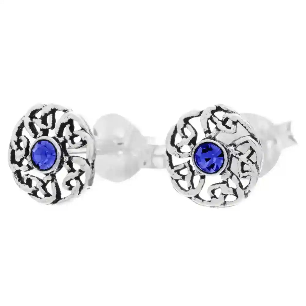 Ohrstecker keltischer Knoten kleiner blauer Glasstein 925er Silber - Firma Holzenplotz - Silberketten-Goldketten.de 