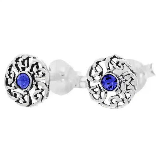 Ohrstecker keltischer Knoten kleiner blauer Glasstein 925er Silber - Firma Holzenplotz - Silberketten-Goldketten.de 