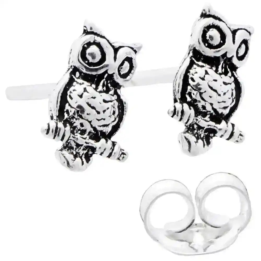 Ohrstecker Kleine Eulen Uhu 6 mm Vogel 925er Silber Schmuck - Firma Holzenplotz - Silberketten-Goldketten.de 