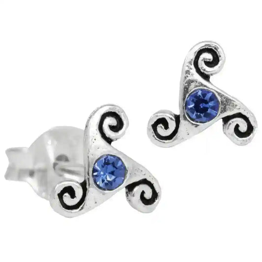 Ohrstecker Triskel Blauer Kristall 925er Silber Schmuck - Firma Holzenplotz - Silberketten-Goldketten.de 