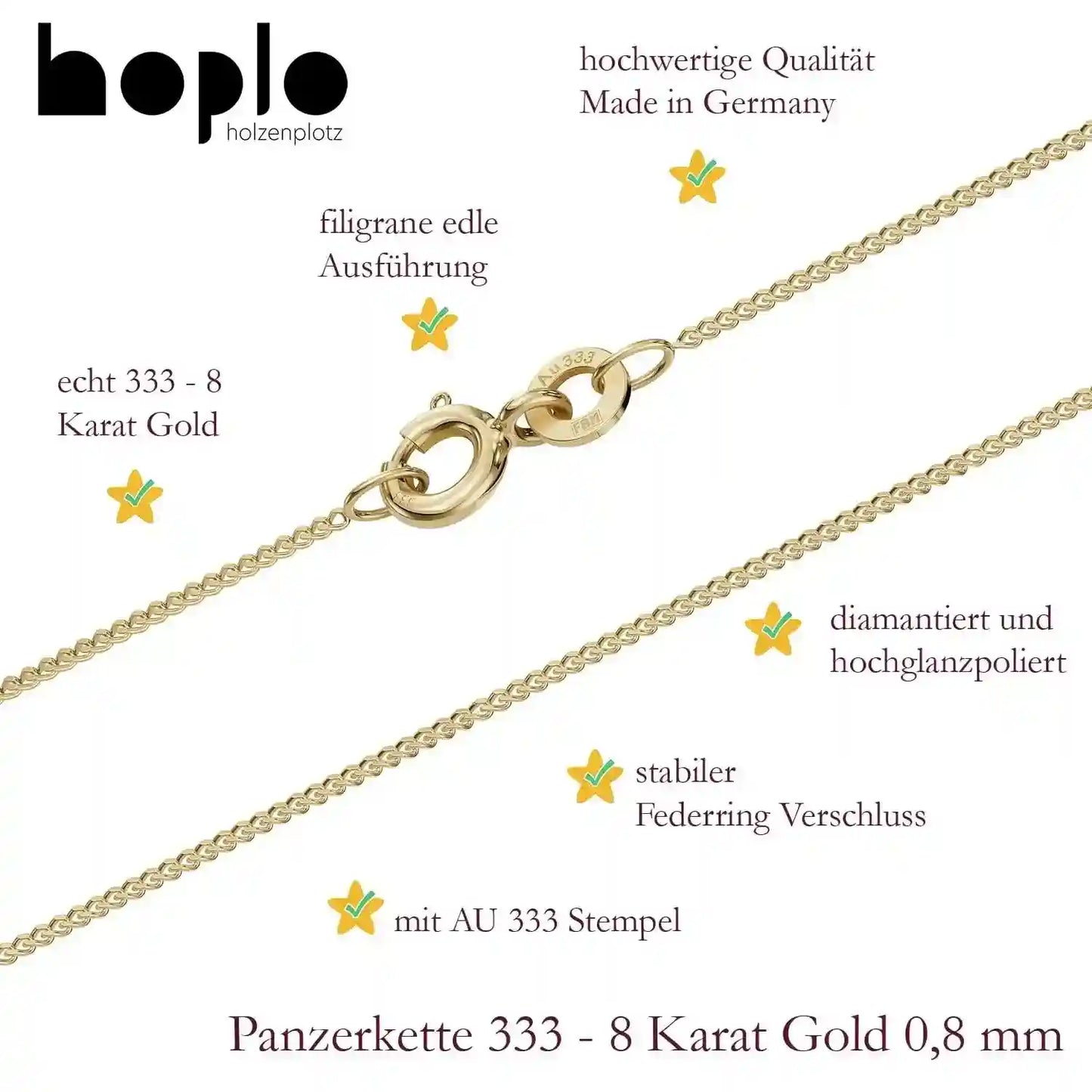Panzerkette Halskette Breite 0,8 mm - 333 - 8 Karat Gold Auswahl - Firma Holzenplotz - Silberketten-Goldketten.de 