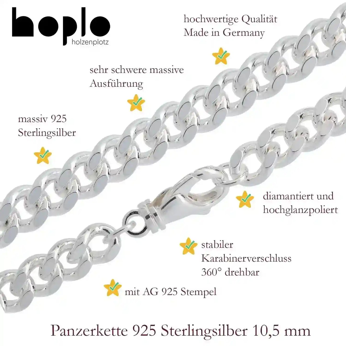 Panzerkette Halskette Breite 10,5 mm - 925 Sterlingsilber - Firma Holzenplotz - Silberketten-Goldketten.de 