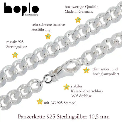 Panzerkette Halskette Breite 10,5 mm - 925 Sterlingsilber - Firma Holzenplotz - Silberketten-Goldketten.de 