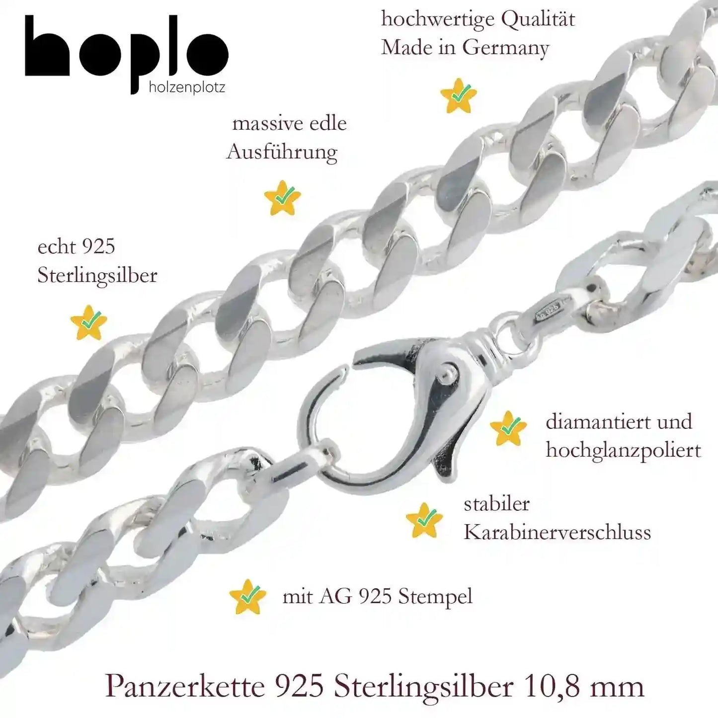Panzerkette Halskette Breite 10,8 mm - 925 Sterlingsilber - Firma Holzenplotz - Silberketten-Goldketten.de 