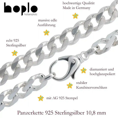 Panzerkette Halskette Breite 10,8 mm - 925 Sterlingsilber - Firma Holzenplotz - Silberketten-Goldketten.de 