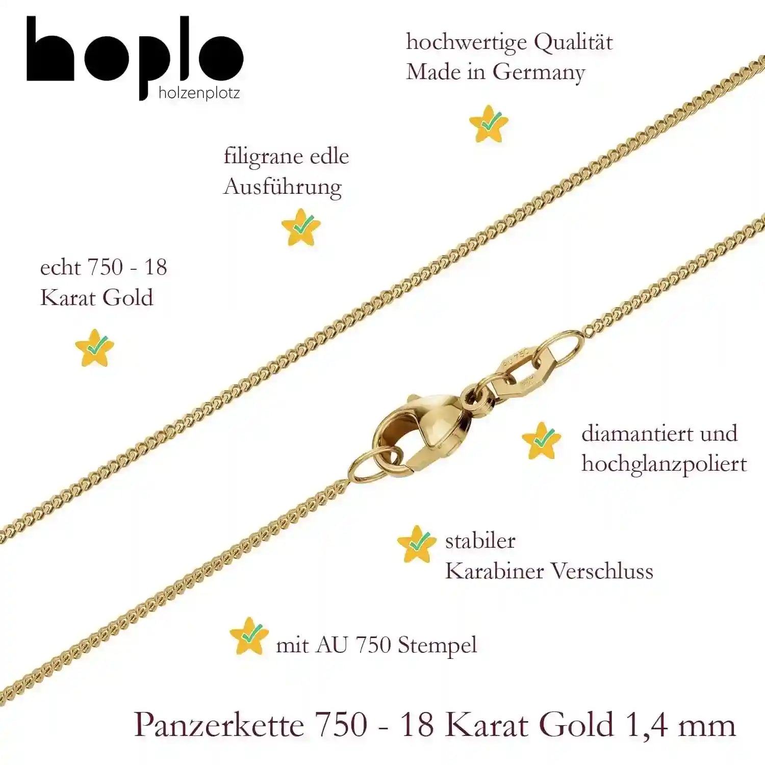 Panzerkette Halskette Breite 1,4 mm - 750 - 18 Karat Gold Auswahl - Firma Holzenplotz - Silberketten-Goldketten.de 