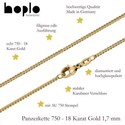 Panzerkette Halskette Breite 1,7 mm - 750 - 18 Karat Gold Auswahl - Firma Holzenplotz - Silberketten-Goldketten.de 