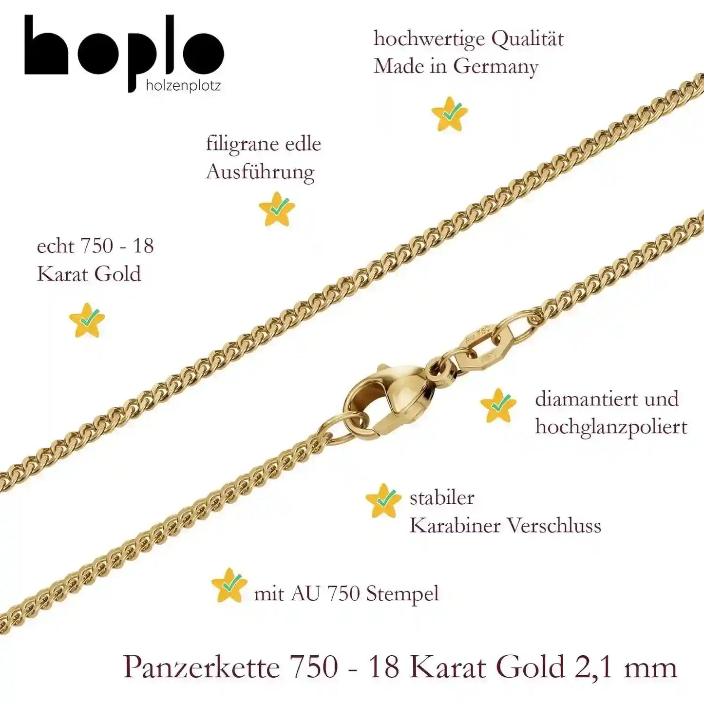 Panzerkette Halskette Breite 2.1 mm - 750 - 18 Karat Gold Auswahl