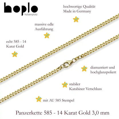 Panzerkette Halskette Breite 3,0 mm - 585 - 14 Karat Gold Auswahl