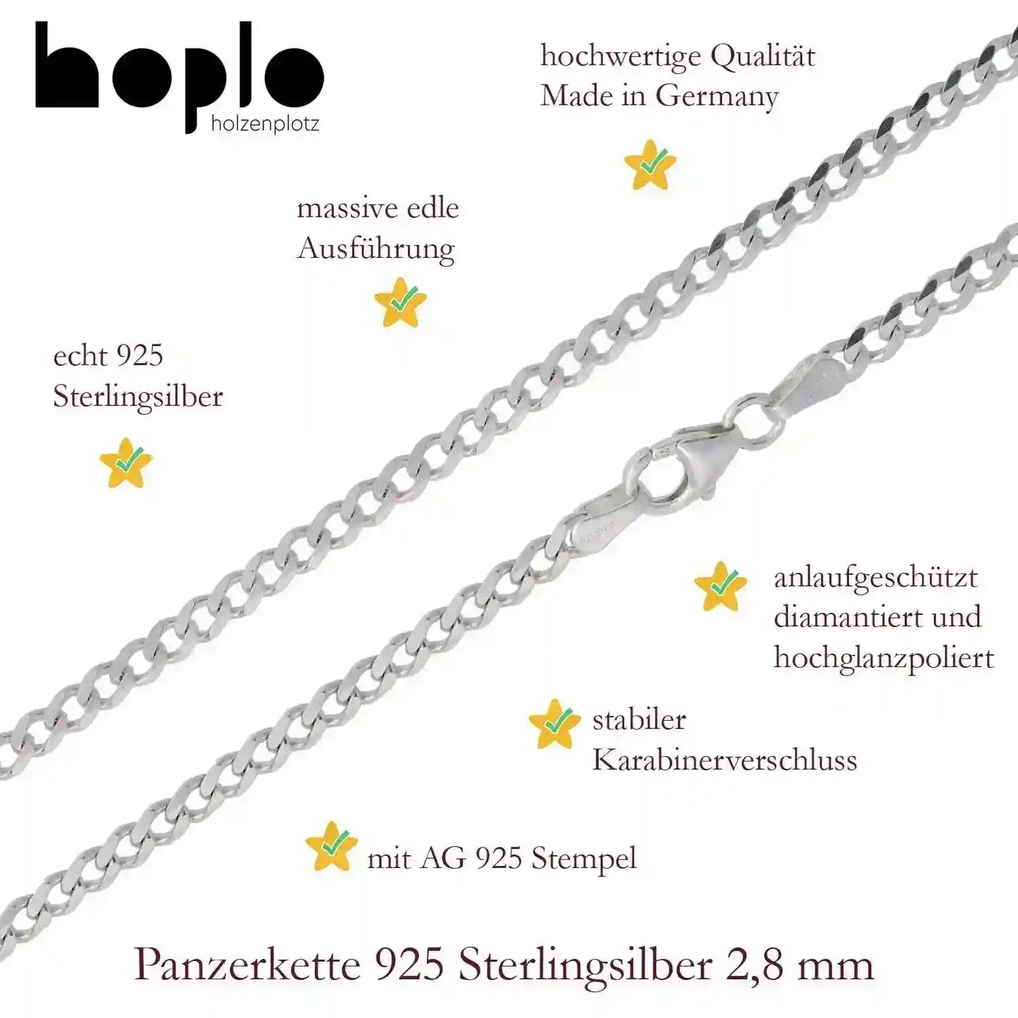 Panzerkette Halskette Breite 3,2 mm - 925 Sterlingsilber Auswahl - Firma Holzenplotz - Silberketten-Goldketten.de 