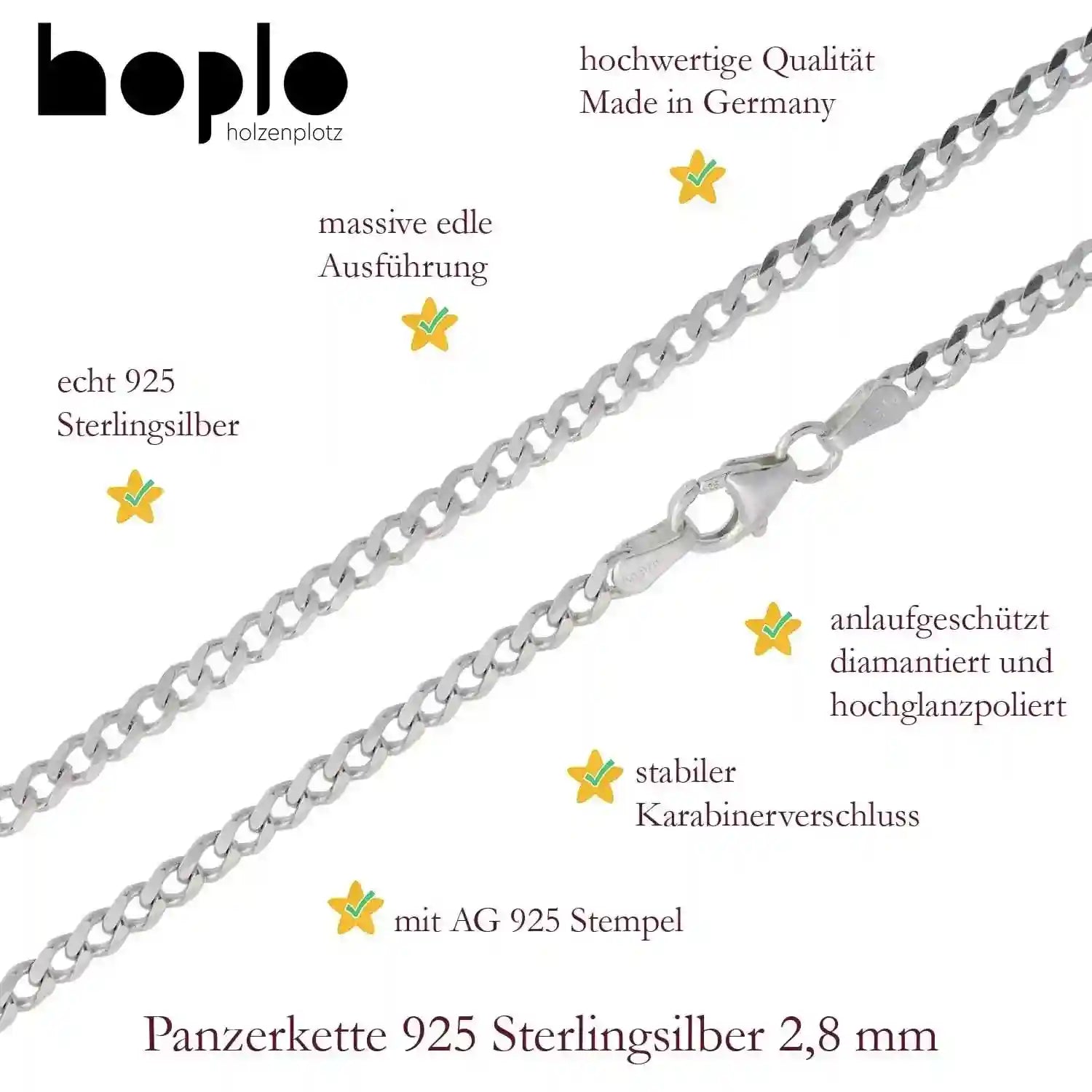 Panzerkette Halskette Breite 3,2 mm - 925 Sterlingsilber Auswahl - Firma Holzenplotz - Silberketten-Goldketten.de 