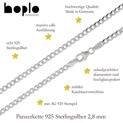 Panzerkette Halskette Breite 3,2 mm - 925 Sterlingsilber Auswahl - Firma Holzenplotz - Silberketten-Goldketten.de 