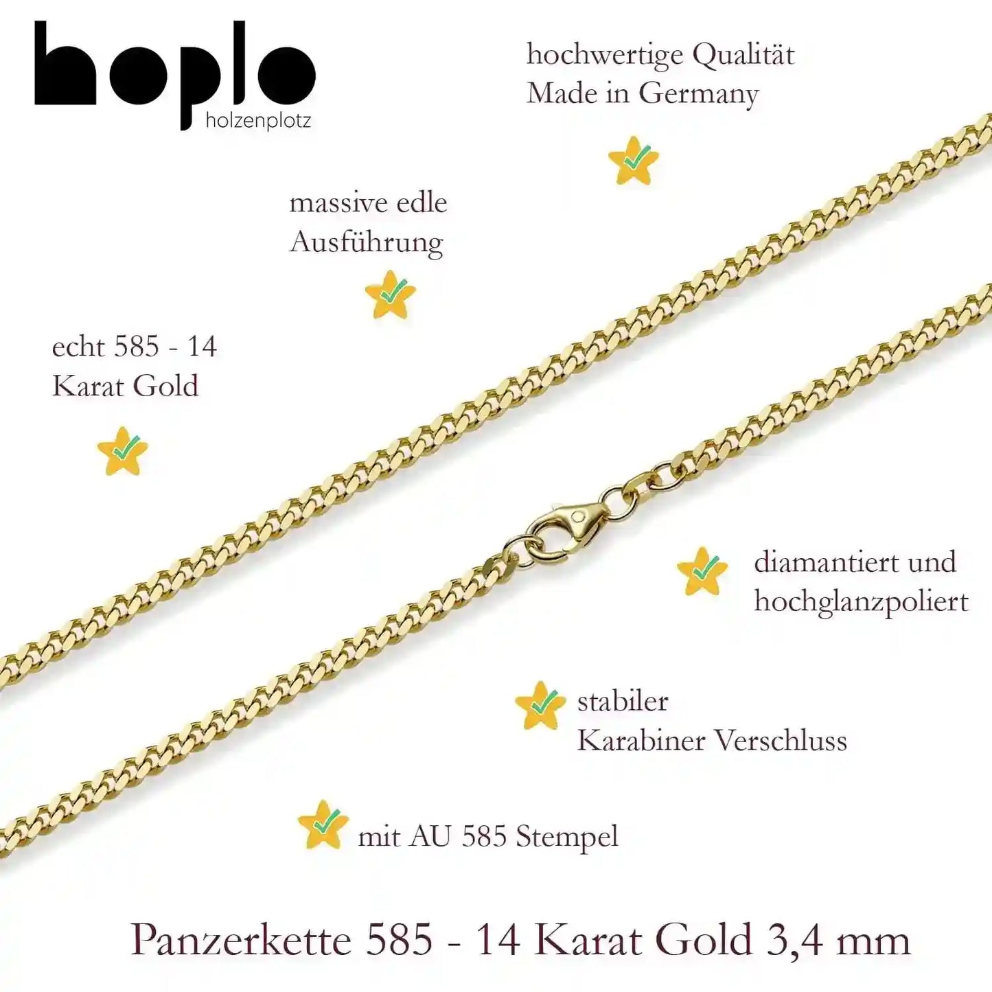 Panzerkette Halskette Breite 3,4 mm - 585 - 14 Karat Gold Auswahl
