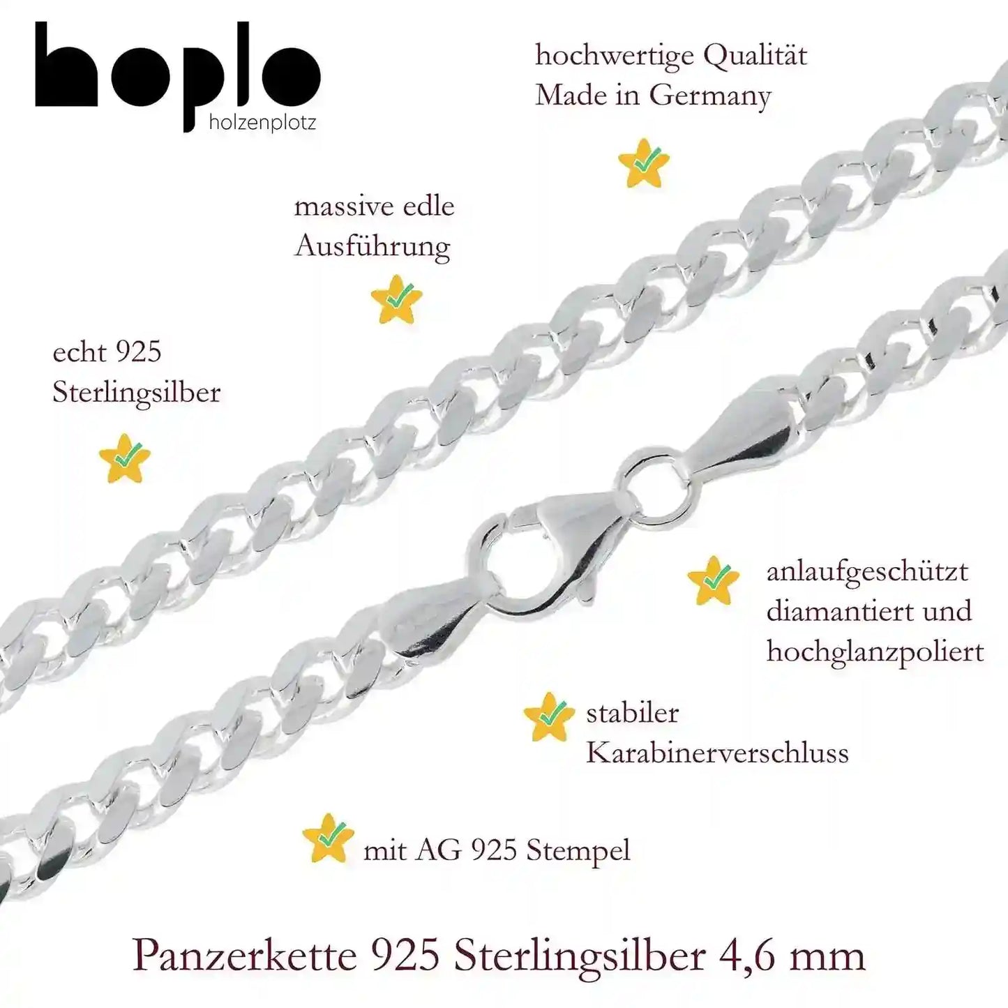 Panzerkette Halskette Breite 4,6 mm - 925 Sterlingsilber Auswahl - Firma Holzenplotz - Silberketten-Goldketten.de 