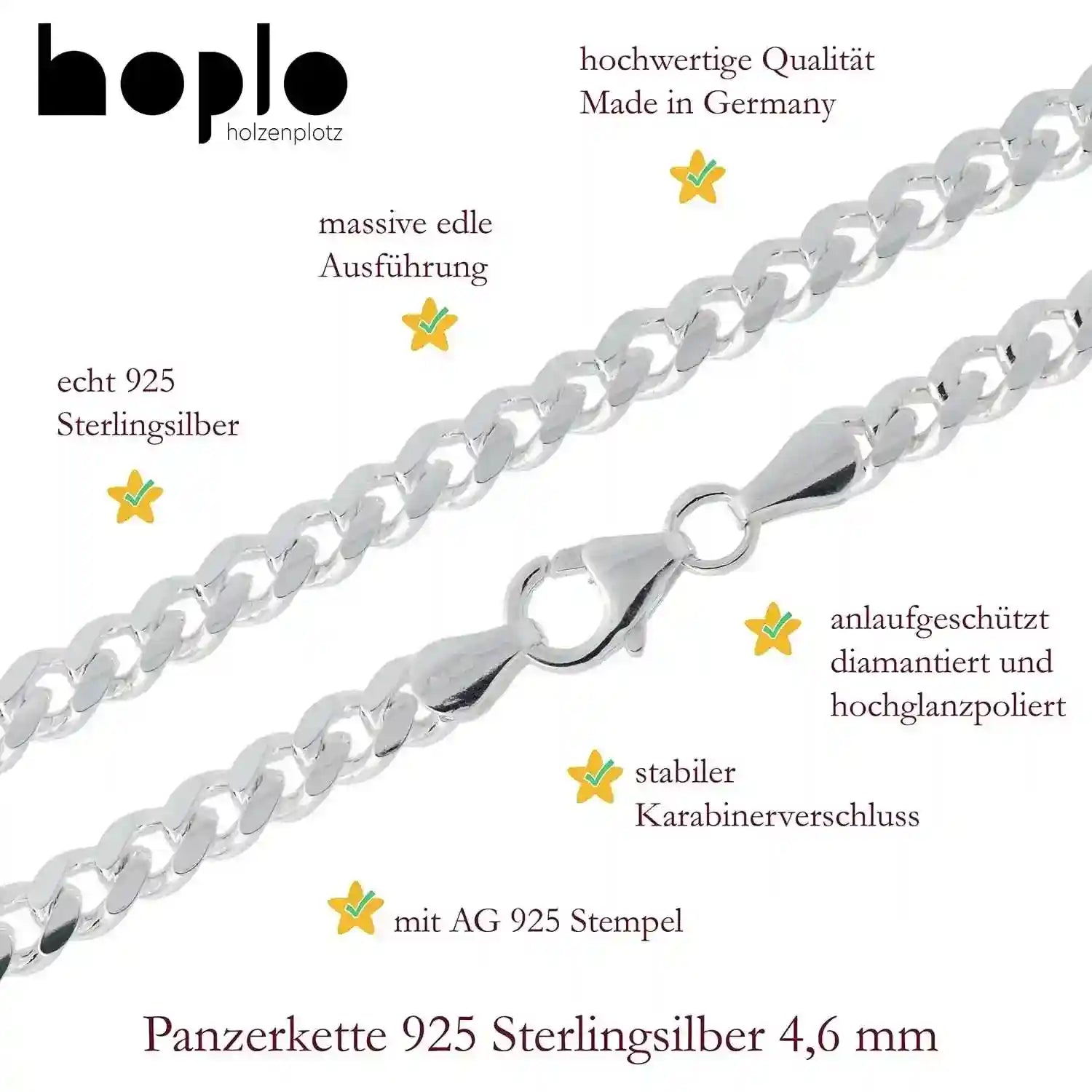 Panzerkette Halskette Breite 4,6 mm - 925 Sterlingsilber Auswahl - Firma Holzenplotz - Silberketten-Goldketten.de 