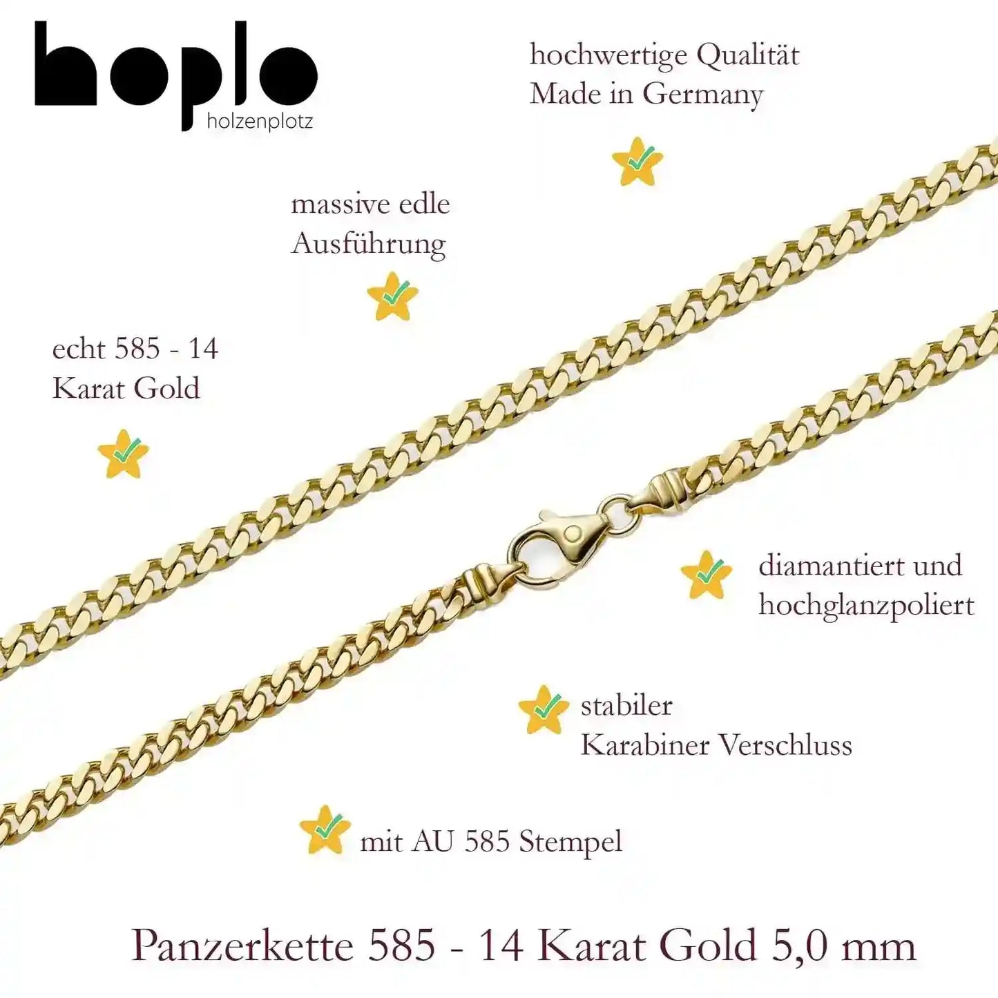 Panzerkette Halskette Breite 5,0 mm - 585 - 14 Karat Gold Auswahl - Firma Holzenplotz - Silberketten-Goldketten.de 