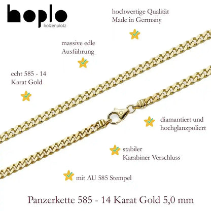 Panzerkette Halskette Breite 5,0 mm - 585 - 14 Karat Gold Auswahl - Firma Holzenplotz - Silberketten-Goldketten.de 