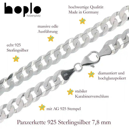 Panzerkette Halskette Breite 7,8 mm - 925 Sterlingsilber Auswahl - Firma Holzenplotz - Silberketten-Goldketten.de 