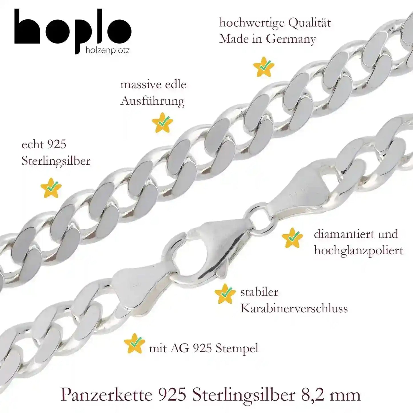 Panzerkette Halskette Breite 8,2 mm - 925 Sterlingsilber Auswahl - Firma Holzenplotz - Silberketten-Goldketten.de 