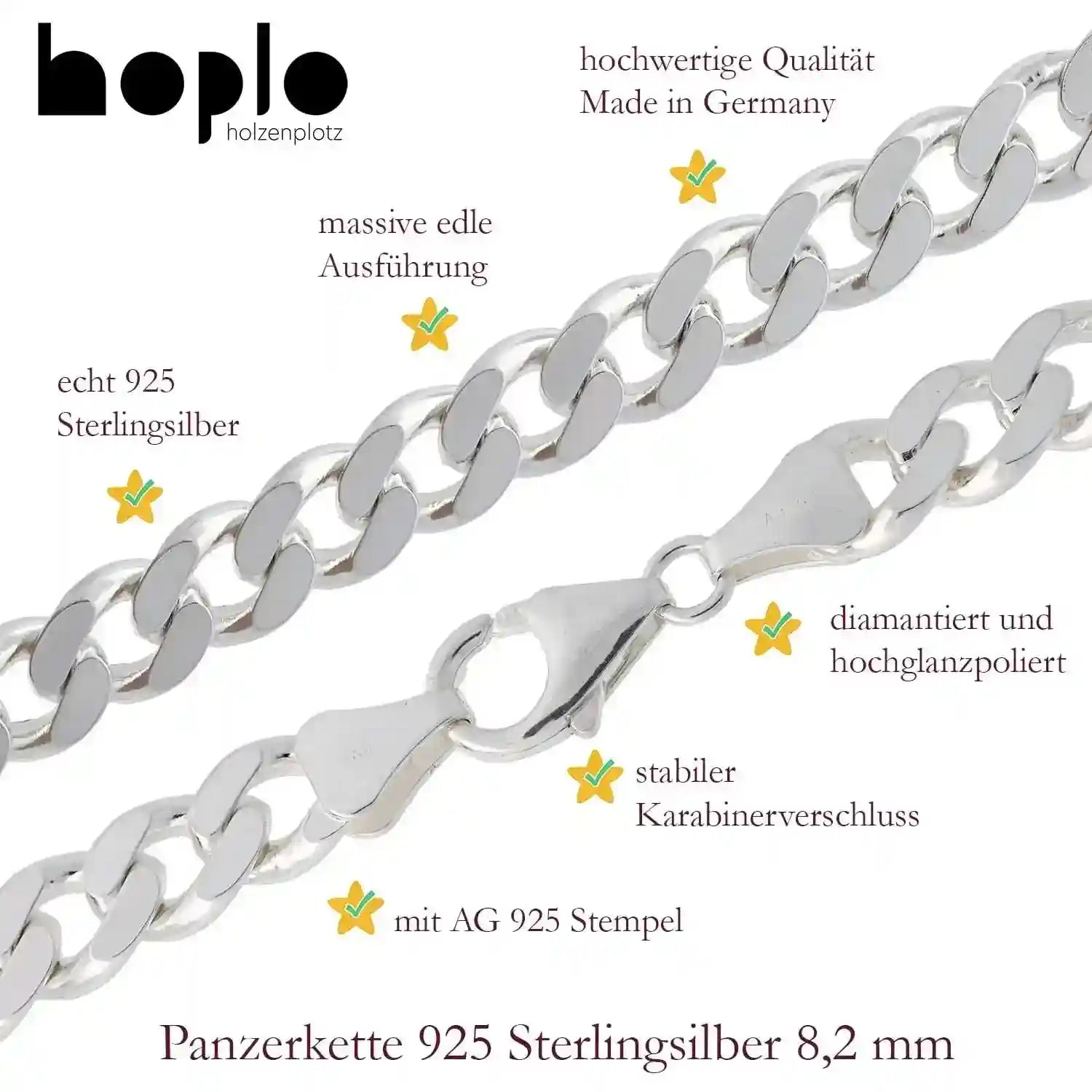 Panzerkette Halskette Breite 8,2 mm - 925 Sterlingsilber Auswahl - Firma Holzenplotz - Silberketten-Goldketten.de 
