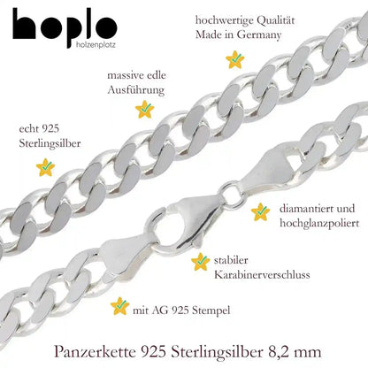 Panzerkette Halskette Breite 8,2 mm - 925 Sterlingsilber Auswahl - Firma Holzenplotz - Silberketten-Goldketten.de 