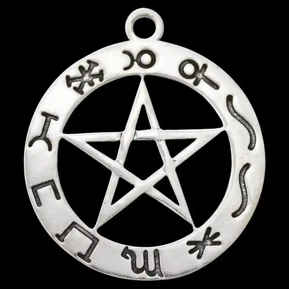 Planeten Pentagramm Schmuck Anhänger versilbert mit Kette Satinbeutel 27 mm