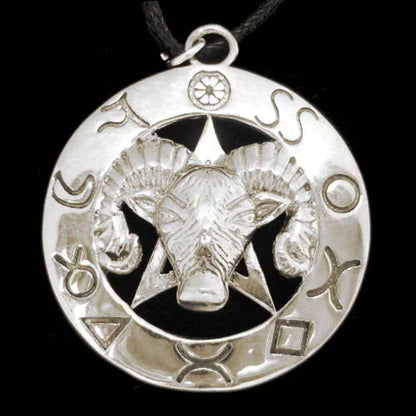 Schafbock Pentagramm Schmuck Anhänger 925er Silber Pentagramm 27x29mm + Halsband