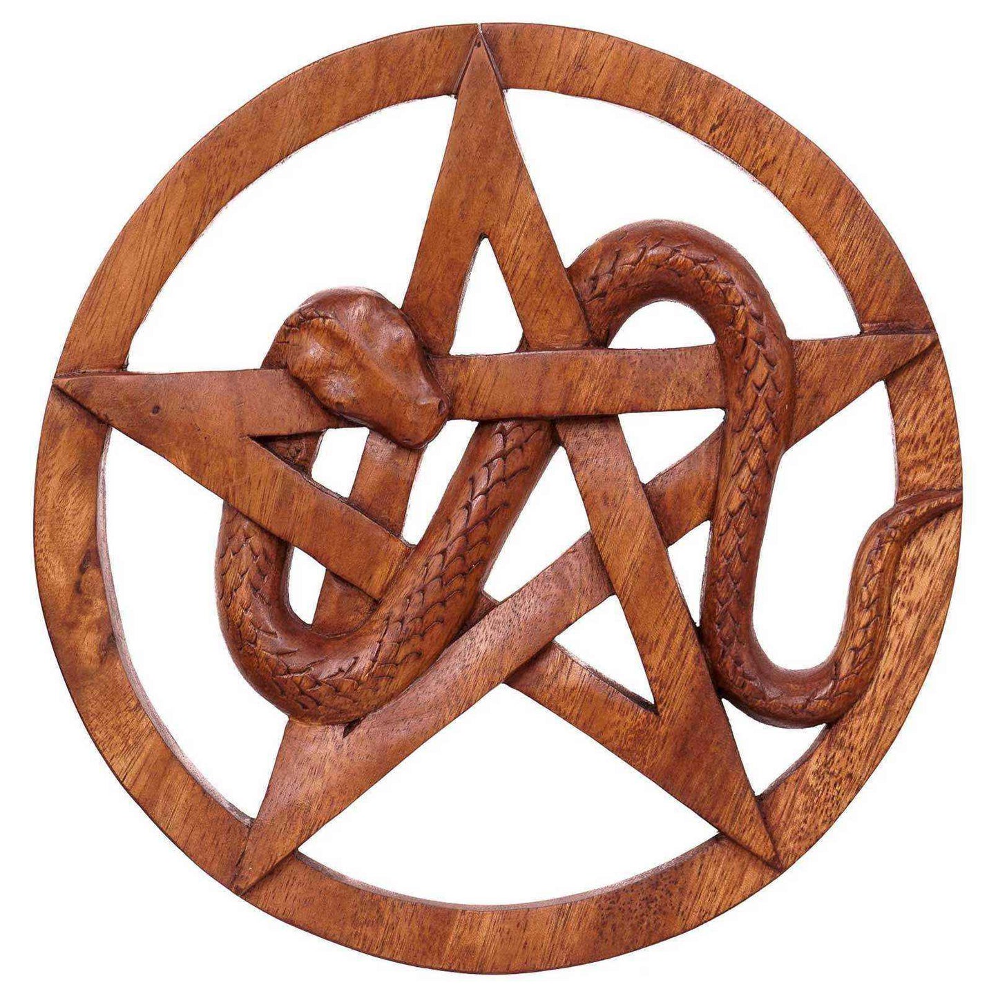 Schlange mit Pentagramm aus Holz Wandschmuck Wandbild Handarbeit Schutz und Heil