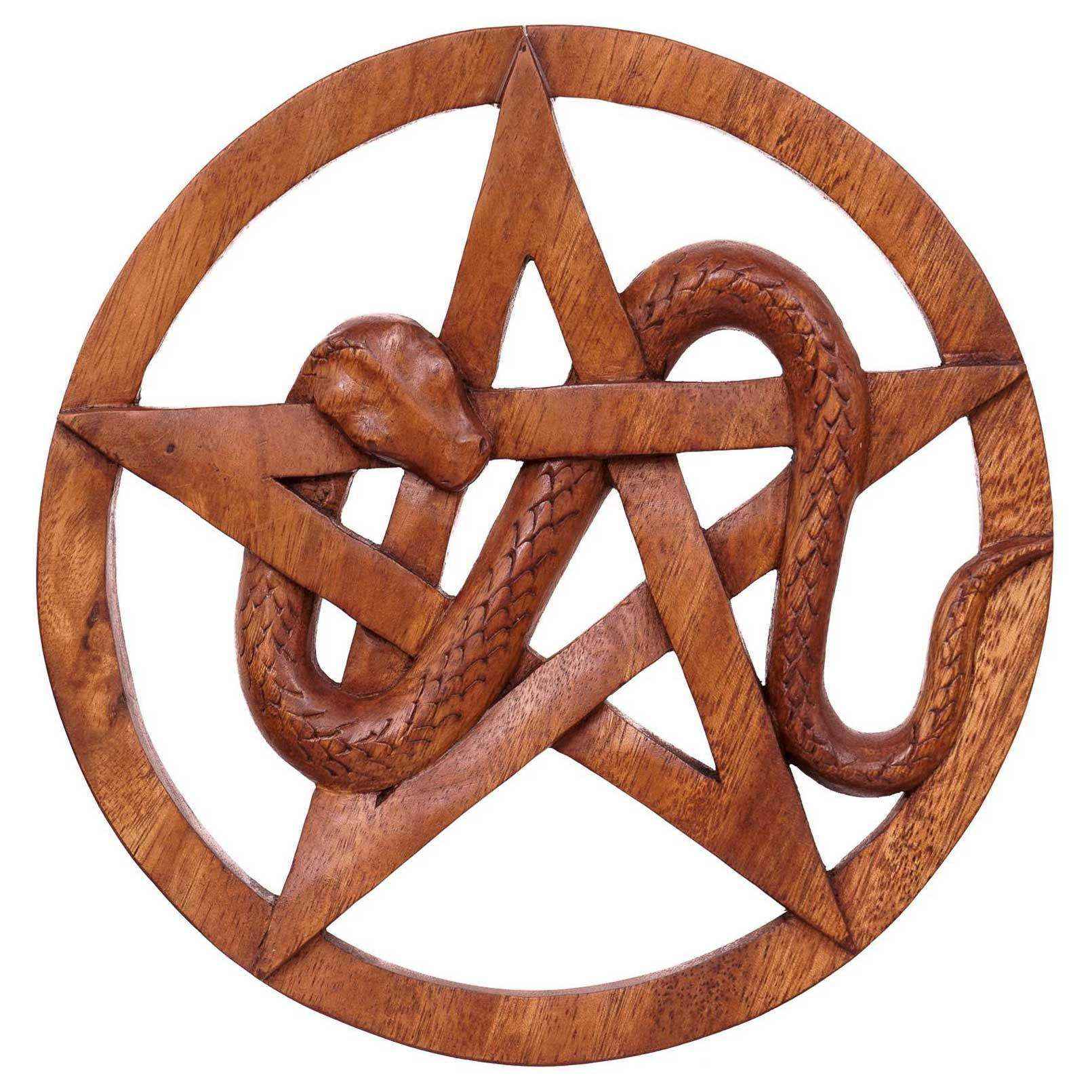 Schlange mit Pentagramm aus Holz Wandschmuck Wandbild Handarbeit Schutz und Heil