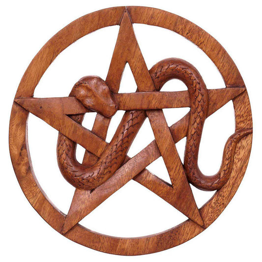 Schlange mit Pentagramm aus Holz Wandschmuck Wandbild Handarbeit Schutz und Heil