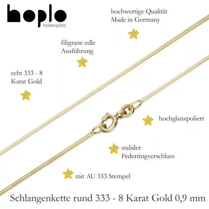 Schlangenkette Halskette Breite 0,9 mm - 333 - 8 Karat Gold Auswahl