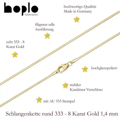 Schlangenkette Halskette Breite 1,4 mm - 333 - 8 Karat Gold Auswahl
