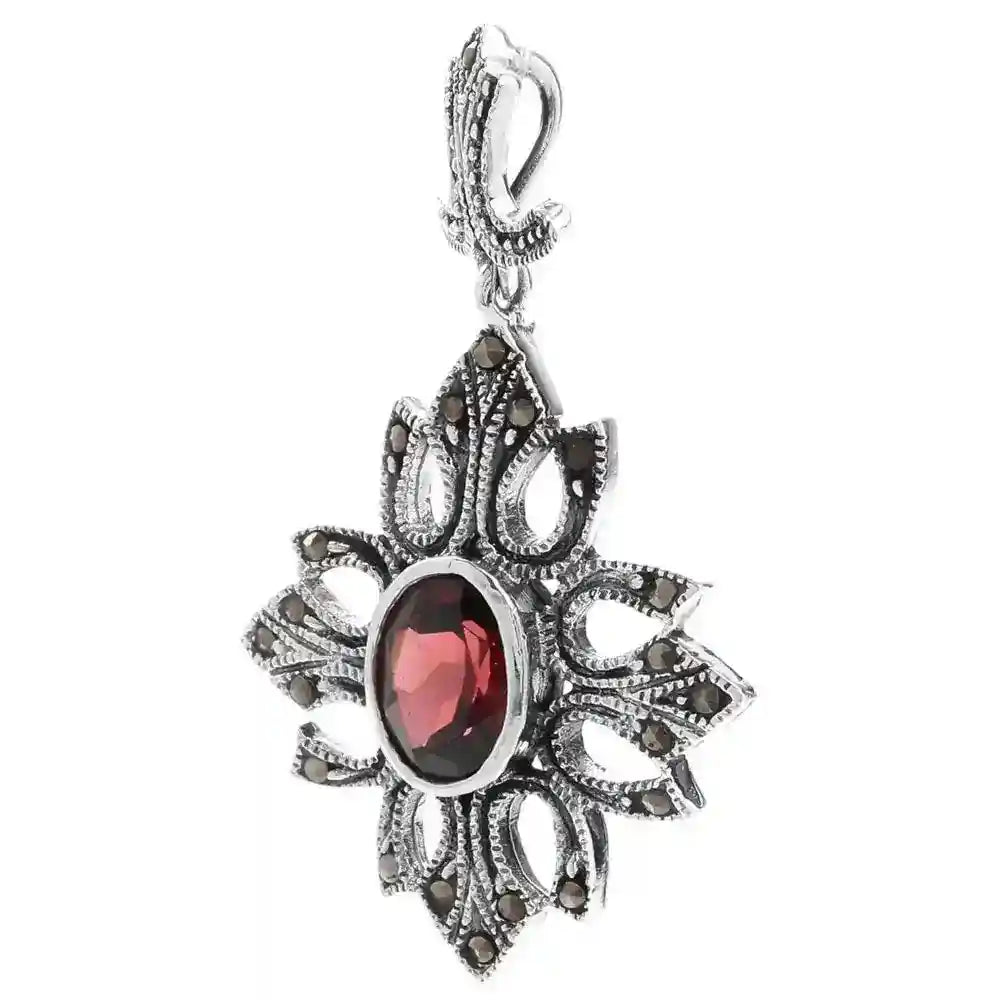Schmuck Anhänger mit echtem Granatstein und Markasitsteinen