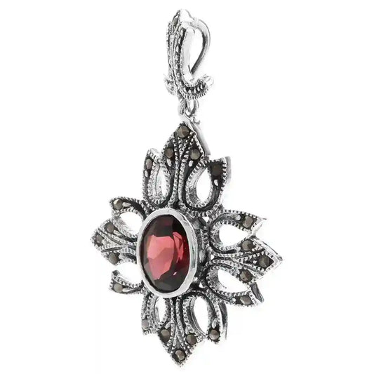 Schmuck Anhänger mit echtem Granatstein und Markasitsteinen