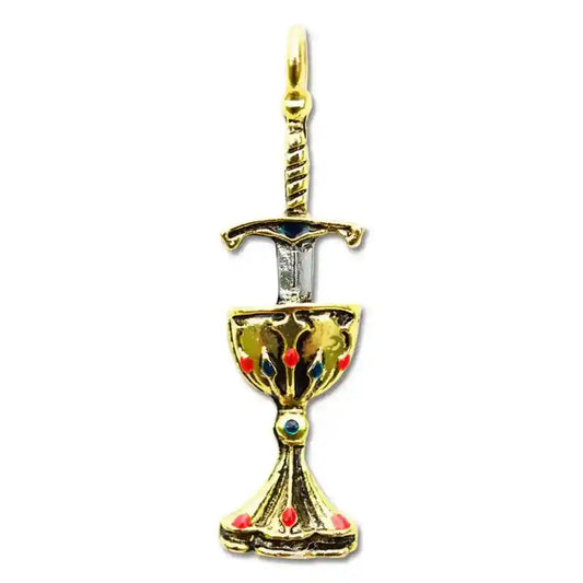Schwert und Kelch Anhänger Schmuck - Ankh , Mittelalter - 10x42mm