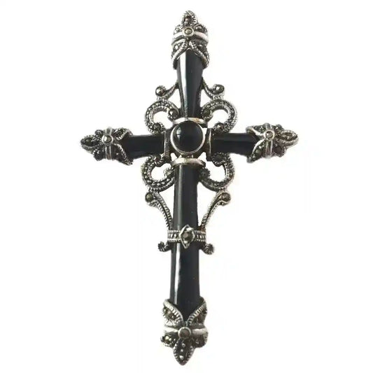 Silberanhänger Gotisches Onyxkreuz Silber mit Onyxsteinen Vintage - Firma Holzenplotz - Silberketten-Goldketten.de 