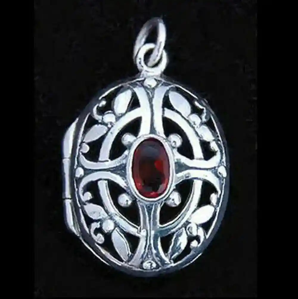 Silberanhänger Medieval Medaillon mit rotem Stein 925er Silber - Keltische Knoten - 28x16mm