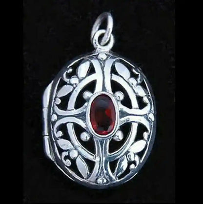 Silberanhänger Medieval Medaillon mit rotem Stein 925er Silber - Keltische Knoten - 28x16mm