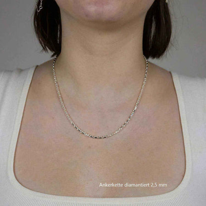 Silberkette Ankerkette diamantiert Halskette 2,5 mm massiv 925 Silber