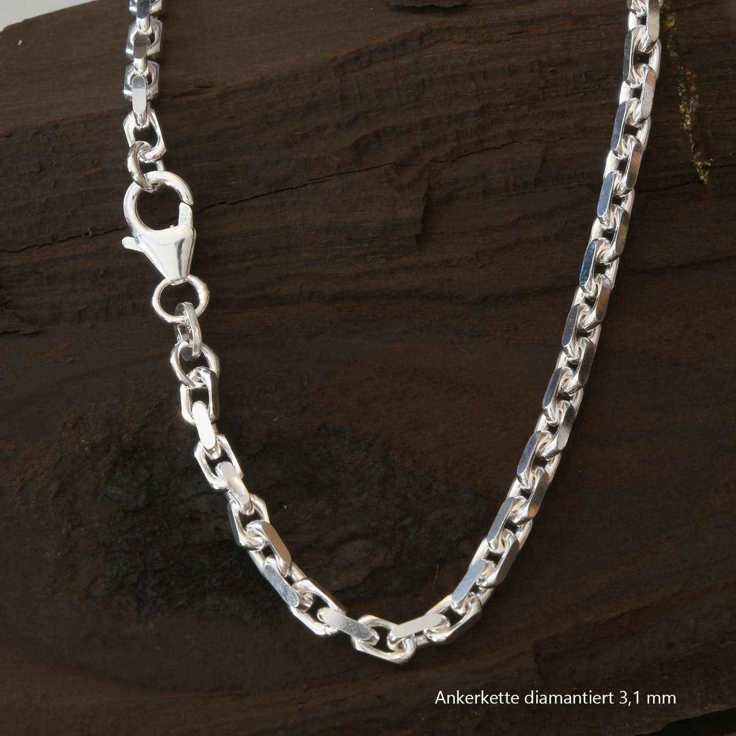 Silberkette Ankerkette diamantiert Halskette 3,1 mm massiv 925 Silber