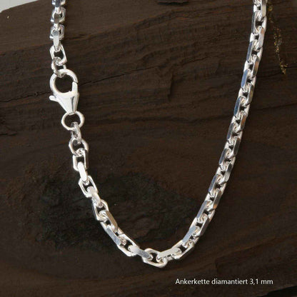 Silberkette Ankerkette diamantiert Halskette 3,1 mm massiv 925 Silber