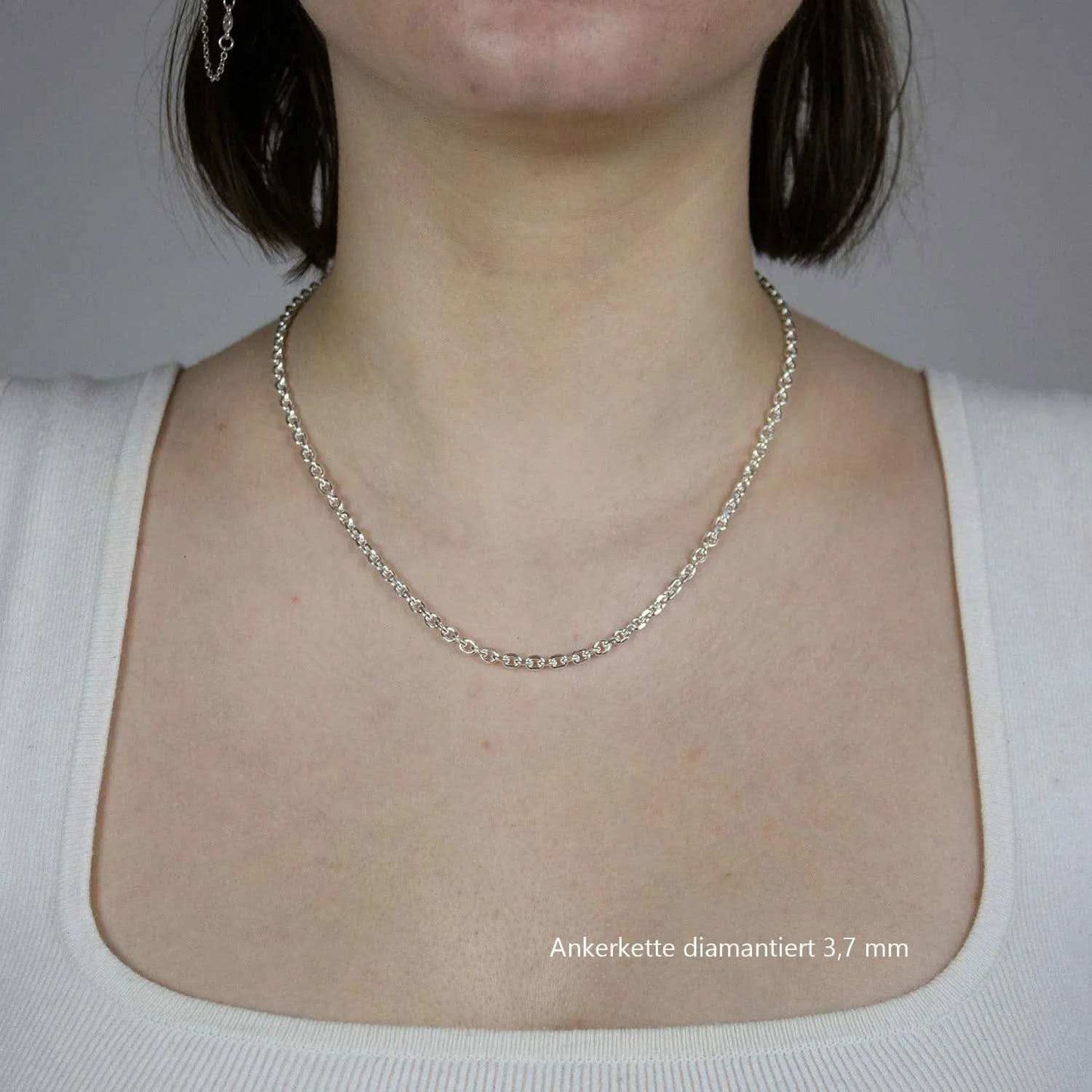 Silberkette Ankerkette diamantiert Halskette 3,7 mm massiv 925 Silber