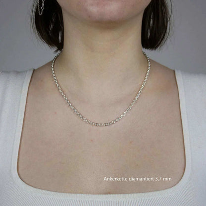 Silberkette Ankerkette diamantiert Halskette 3,7 mm massiv 925 Silber
