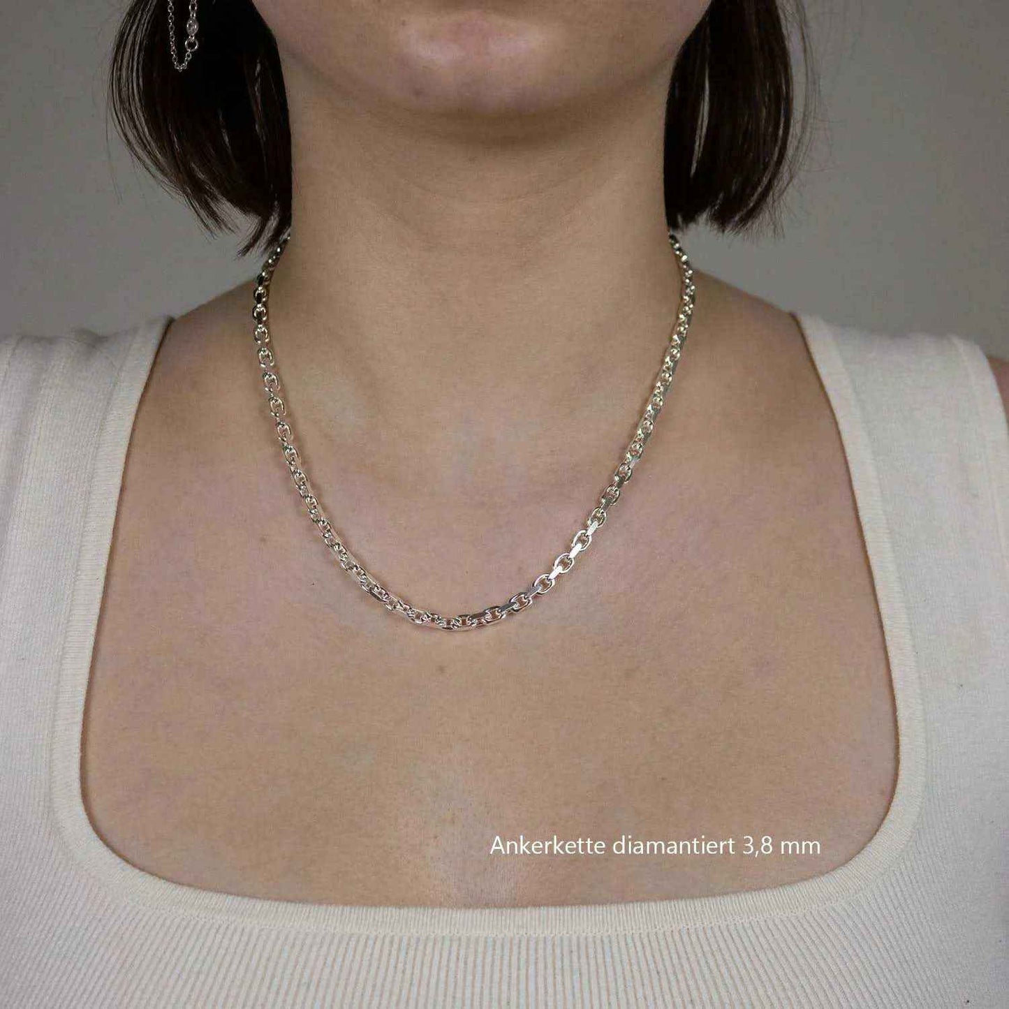 Silberkette Ankerkette diamantiert Halskette 4,0 mm massiv 925 Silber