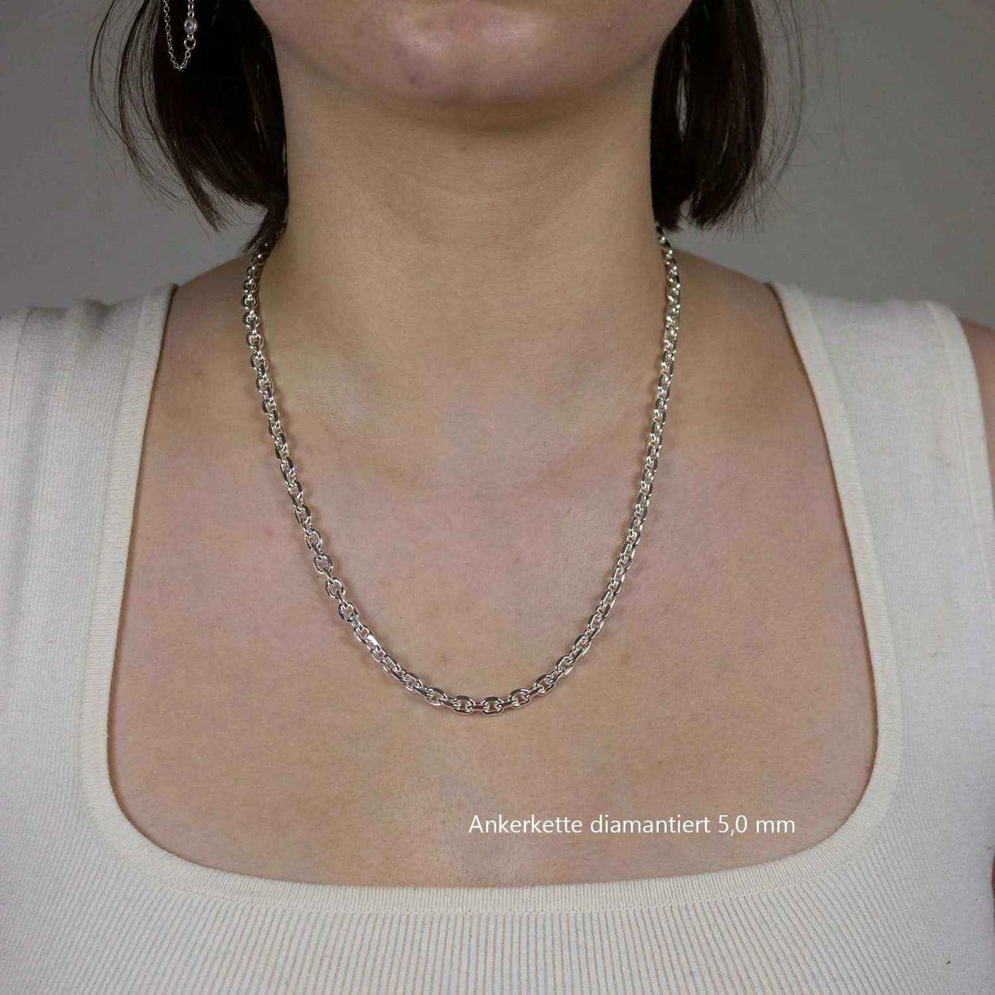 Silberkette Ankerkette diamantiert Halskette 5,0 mm massiv 925 Silber