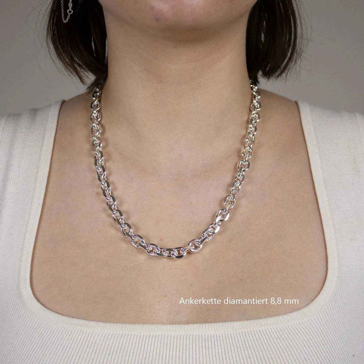 Silberkette Ankerkette diamantiert Halskette 8,8 mm massiv 925 Silber