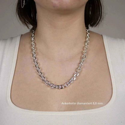 Silberkette Ankerkette diamantiert Halskette 8,8 mm massiv 925 Silber