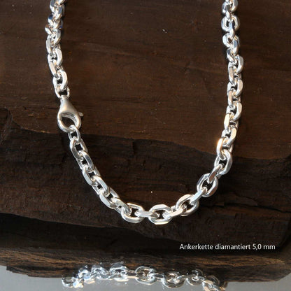 Silberkette Echt 925 Sterlingsilber Ankerkette diamantiert Silber Halskette - Damenkette und Herrenkette Made in Germany - Firma Holzenplotz - Silberketten - Goldketten.de