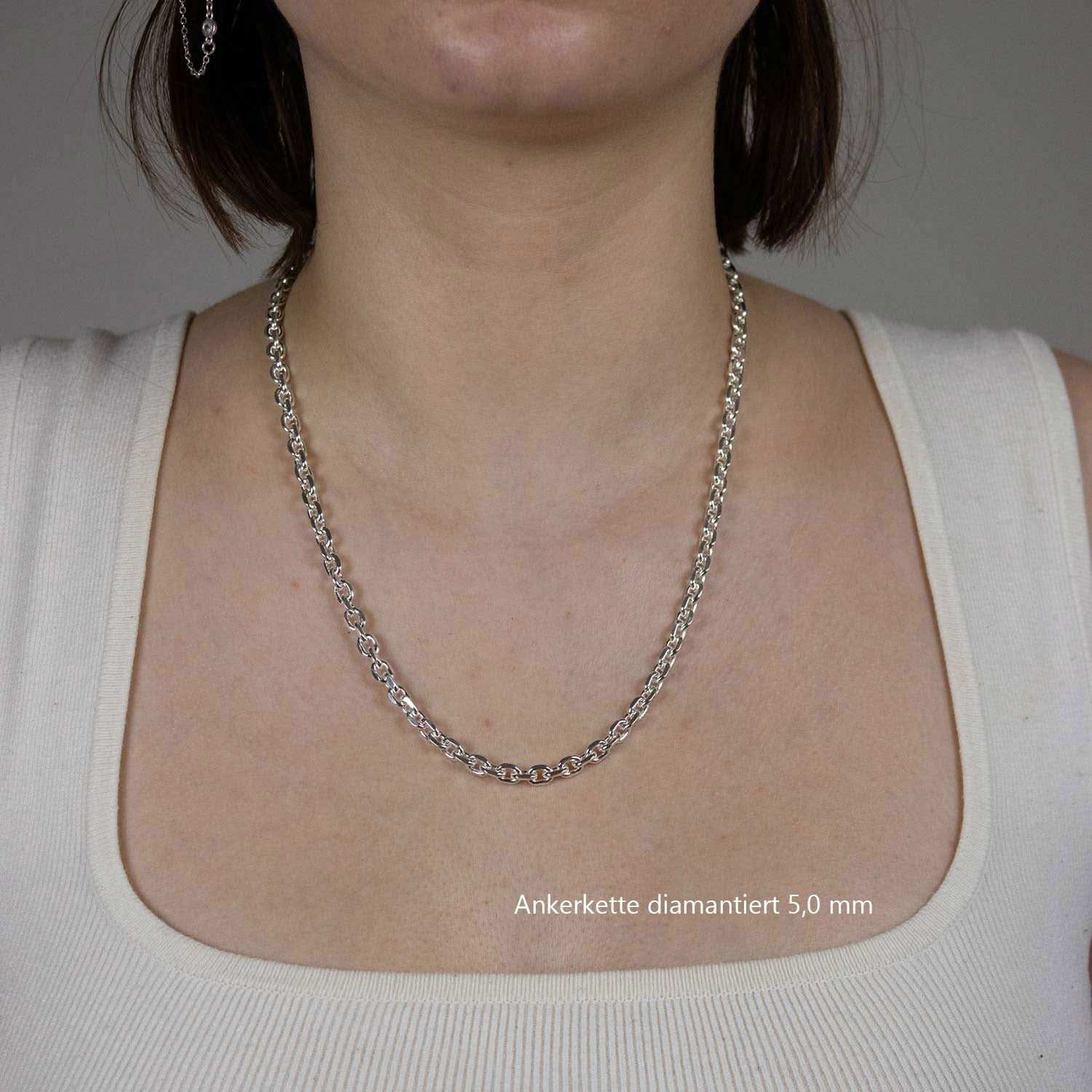 Silberkette Echt 925 Sterlingsilber Ankerkette diamantiert Silber Halskette - Damenkette und Herrenkette Made in Germany - Firma Holzenplotz - Silberketten - Goldketten.de